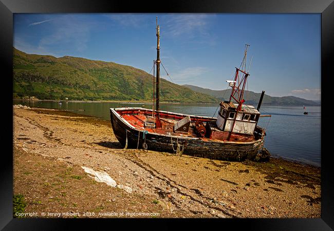 Old boat abandoned in Ardgour Loch Linnhe Western  Framed Print by Jenny Hibbert