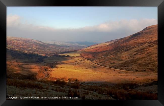 Winters sun on view looking across to Brecon Wales Framed Print by Jenny Hibbert