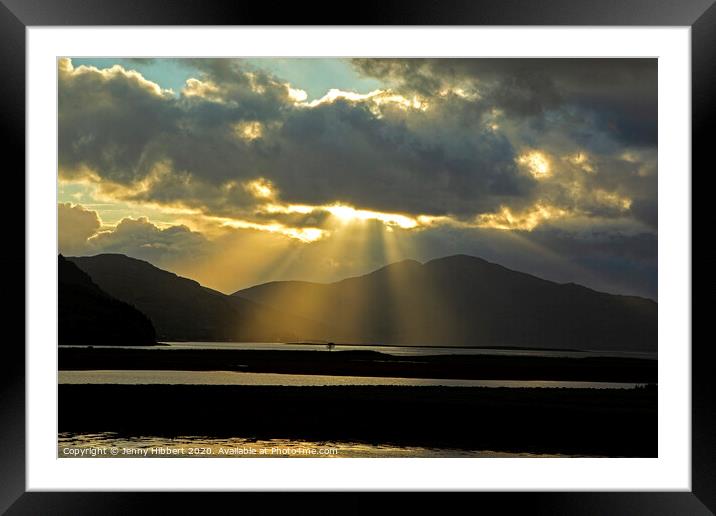 Sunrays hitting loch in Dornie Scotland Framed Mounted Print by Jenny Hibbert