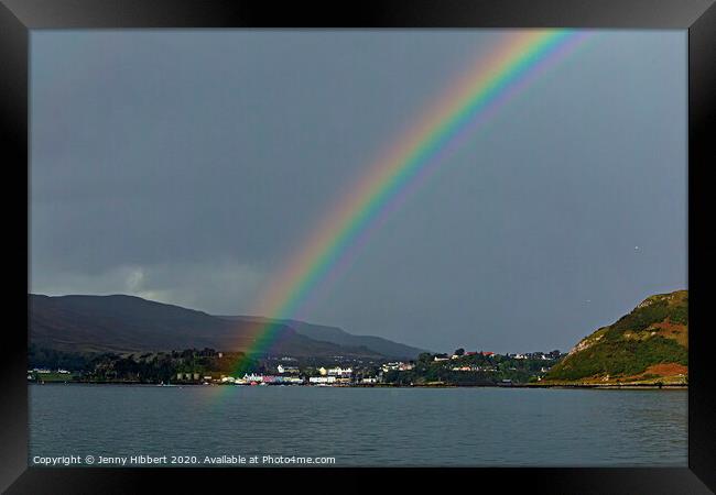 Portree harbour with a rainbow after the rain Framed Print by Jenny Hibbert
