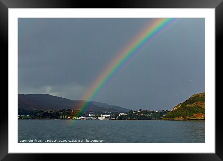 Portree harbour with a rainbow after the rain Framed Mounted Print by Jenny Hibbert