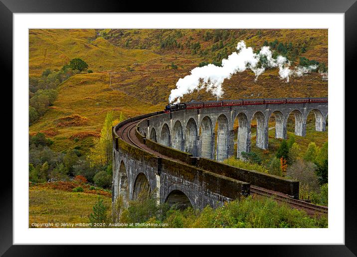 Glenfinnan Viaduct with steam train crossing Framed Mounted Print by Jenny Hibbert