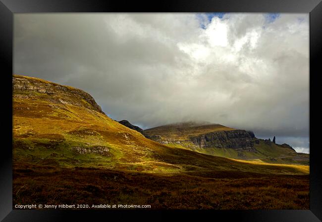 Old Man of Storr in the distance Framed Print by Jenny Hibbert