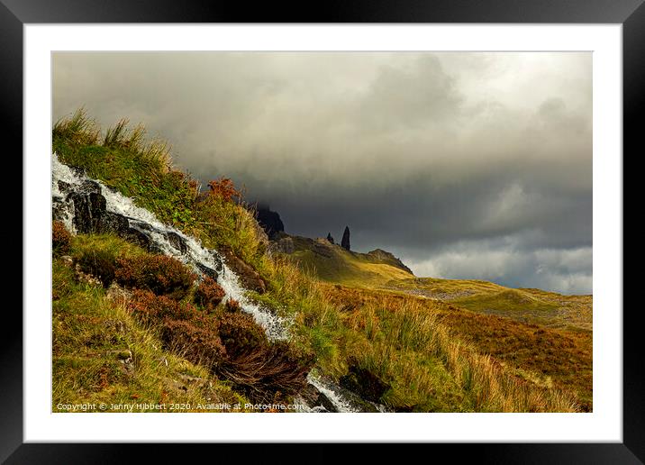 Bride's Veil Falls with Old Man of Storr on the horizon Framed Mounted Print by Jenny Hibbert