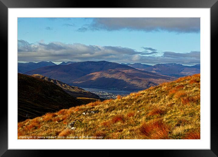 Looking across the hills and lochs of Lochabar from Aonach Mor Framed Mounted Print by Jenny Hibbert