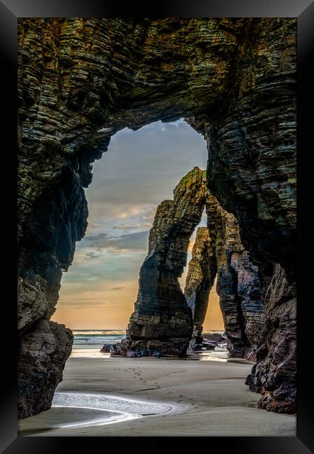 sunrise at the Playa de las Catedrales Beach in Galicia in northern Spain Framed Print by DiFigiano Photography