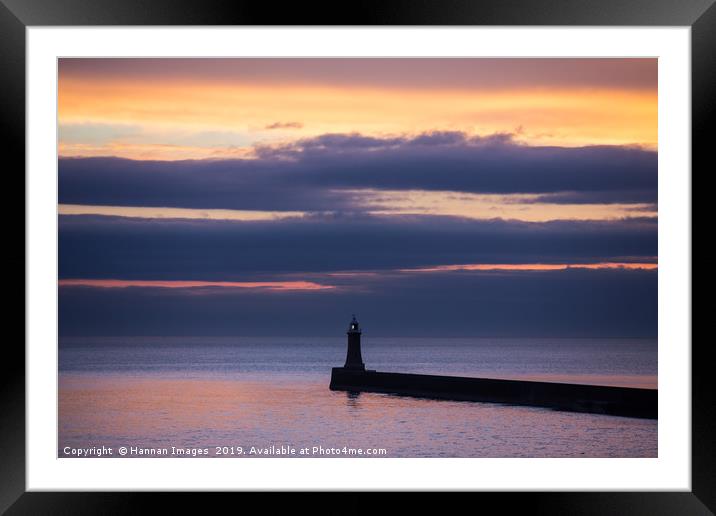 Tynemouth Lighthouse sunrise  Framed Mounted Print by Hannan Images