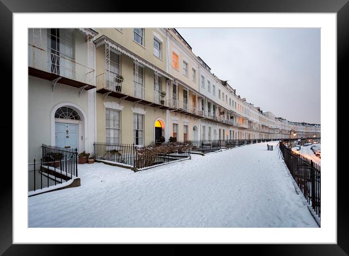 Snowy Royal York Crescent, Bristol Framed Mounted Print by Phil Spalding