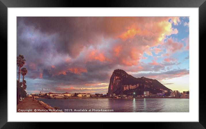 Sunset Reflections on Gibraltars East side. Framed Mounted Print by Monica McMahon