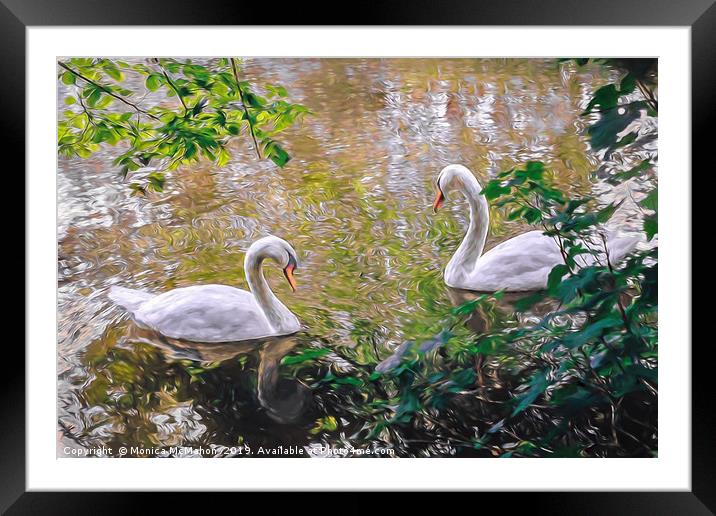 Swans on the River Stour  Framed Mounted Print by Monica McMahon