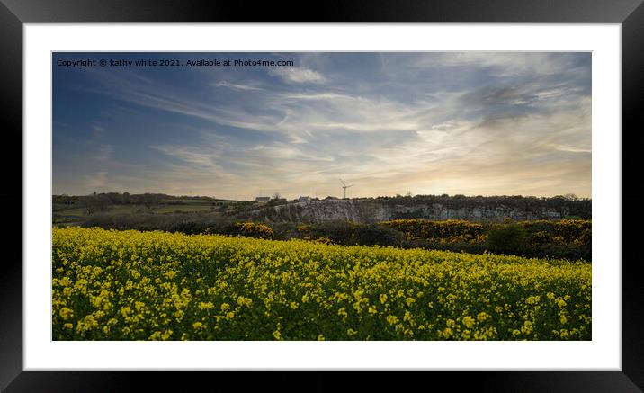 Cornish Rapeseed field, in full bloom Sunset Framed Mounted Print by kathy white