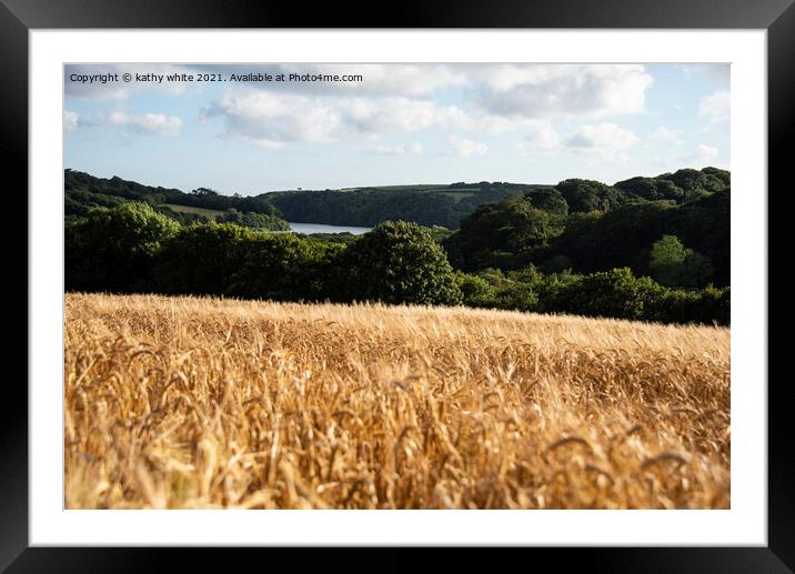 Barley Field by the lake Framed Mounted Print by kathy white