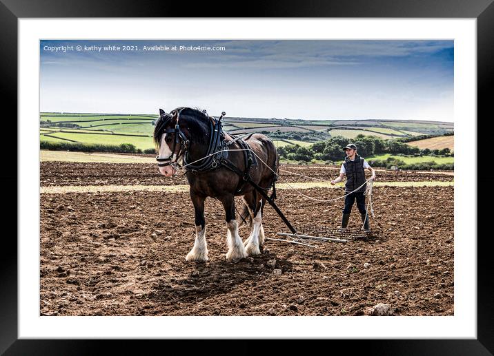  Ploughing the field with a horse Framed Mounted Print by kathy white