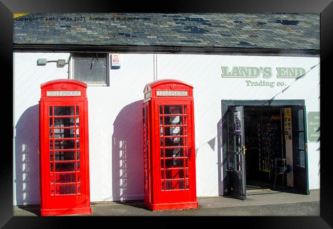 Iconic Red telephone box,lands end cornwall  Framed Print by kathy white