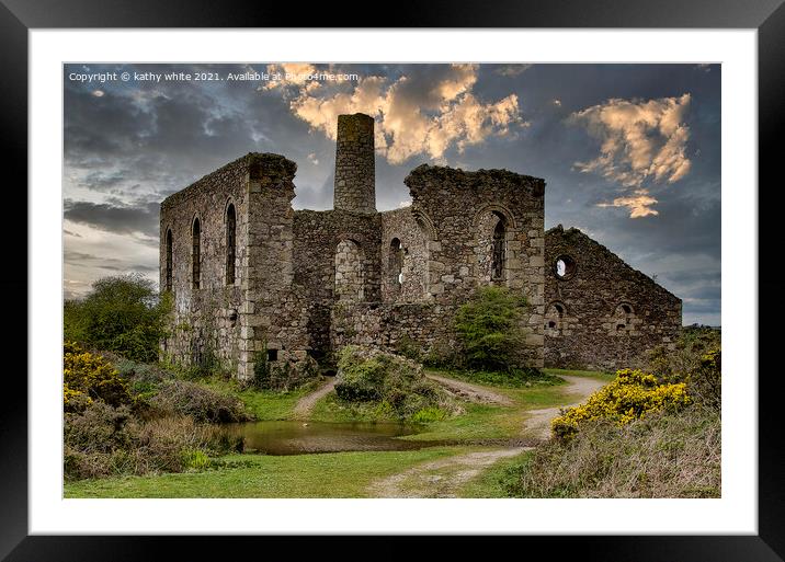 Old tin mine, engine house Cornwall,  Framed Mounted Print by kathy white