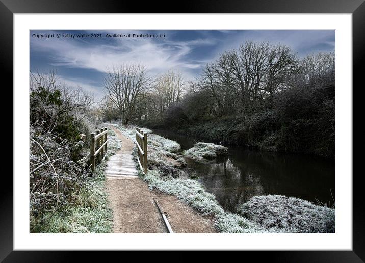winter walk,snow scene Framed Mounted Print by kathy white