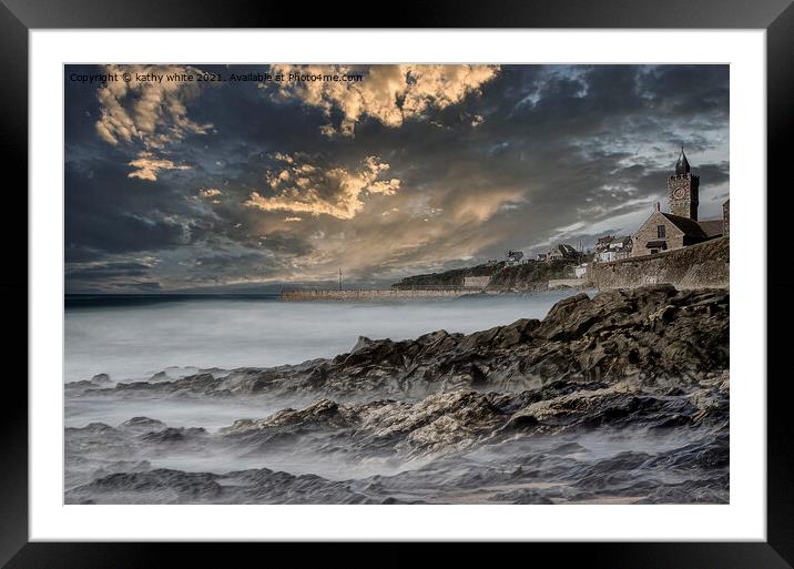 Porthleven Cornwall ,fishing village in Cornwall, Framed Mounted Print by kathy white
