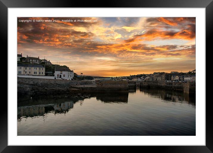 Majestic Sunset over Porthleven Harbour Framed Mounted Print by kathy white