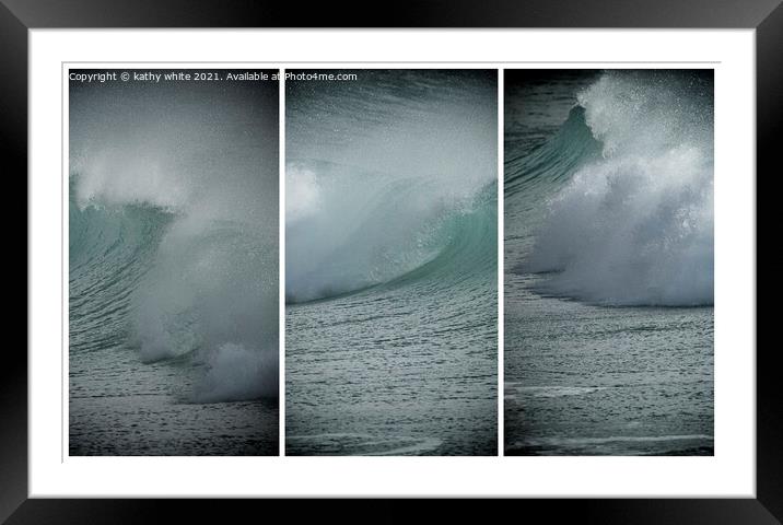 Cornwall waves, three waves Framed Mounted Print by kathy white