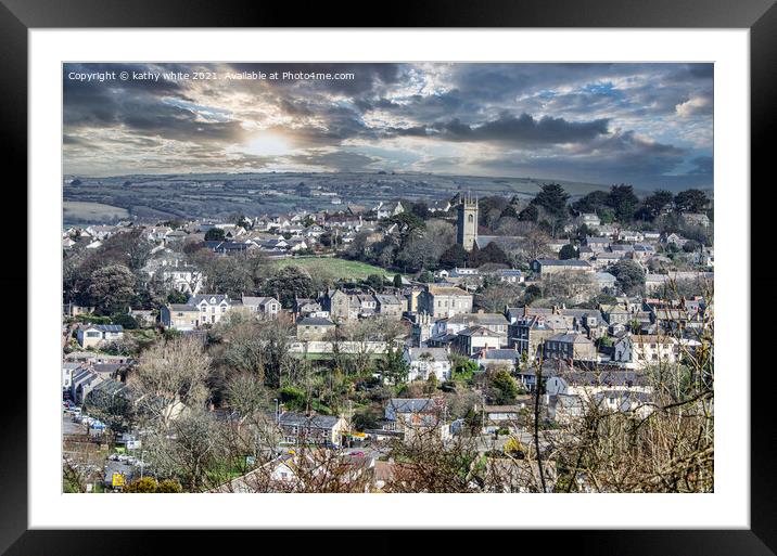 Helston  Cornwall from the hill top Framed Mounted Print by kathy white