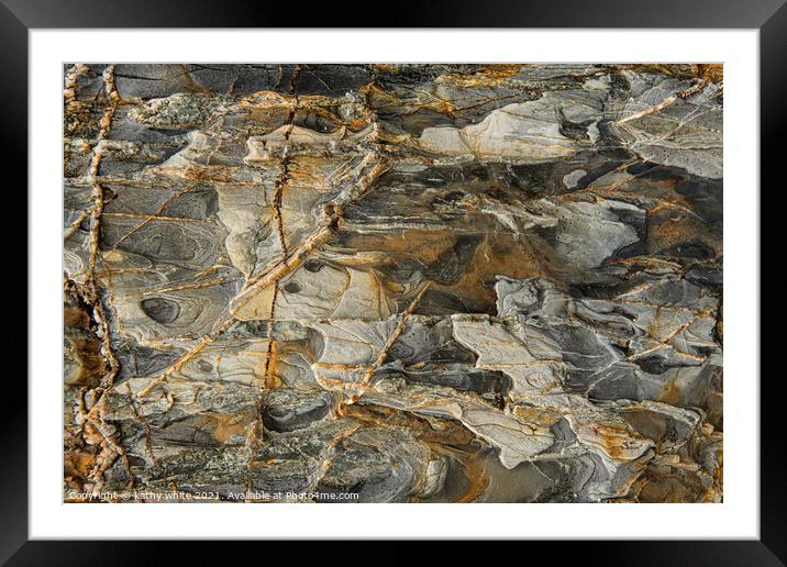 Sedimentary Veins of Porthleven Cliffs Framed Mounted Print by kathy white