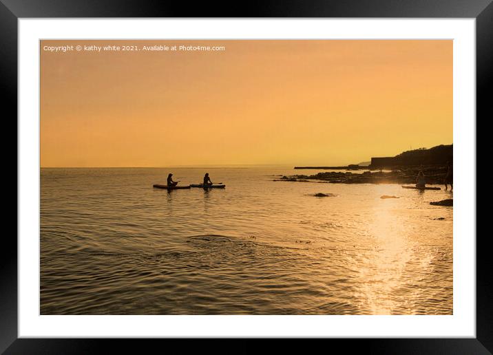 Porthleven sunst summer night,kayaking Framed Mounted Print by kathy white