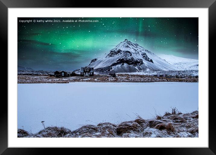 Snæfellsnes Iceland ,northern lights Framed Mounted Print by kathy white