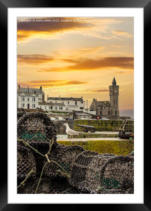 Porthleven Harbour Cornwall, at sunset Framed Mounted Print by kathy white