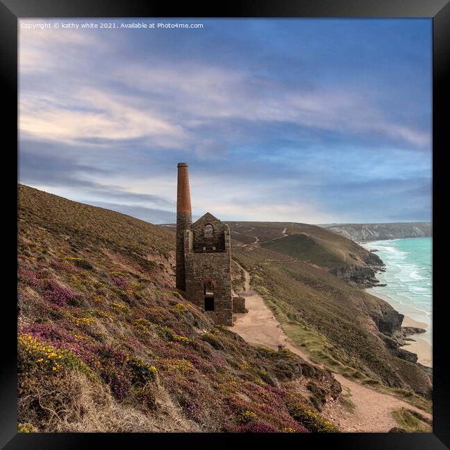 St Agnes Head and  Chapel Porth,Wheal Coates,summe Framed Print by kathy white
