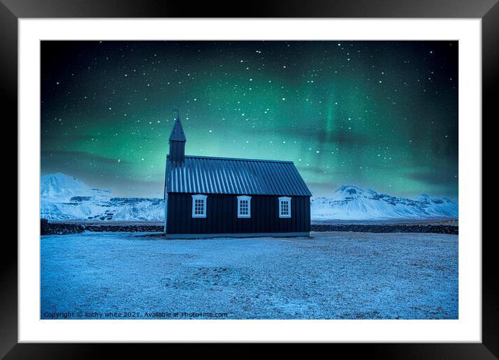 ,Black church Iceland,the Búðakirkja. . Framed Mounted Print by kathy white