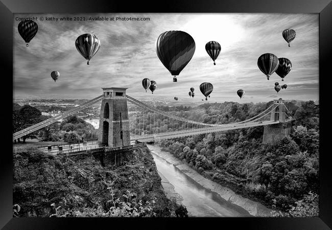 Bristol Balloon fiesta black and white Framed Print by kathy white