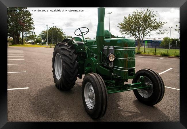 Diesel  Field Marshall,Vintage Tractor; green Framed Print by kathy white