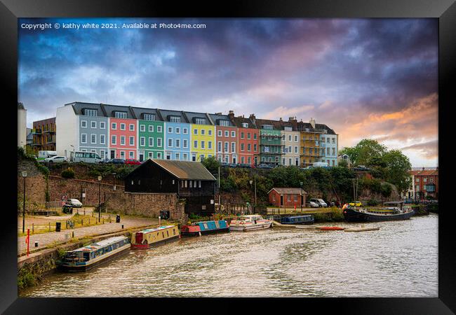 The coloured houses in Bristol at sunset Framed Print by kathy white