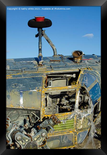 Inside an abandoned old  helicopter Framed Print by kathy white