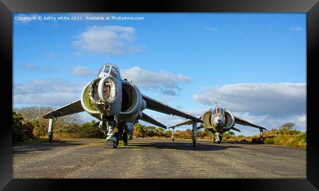 Two abandoned harrier jump jets Framed Print by kathy white