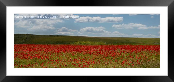 Peaceful Red Poppy Field Framed Mounted Print by kathy white