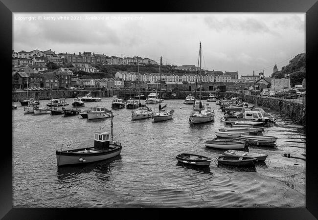 Porthleven Harbour Cornwall with fishing boats Framed Print by kathy white