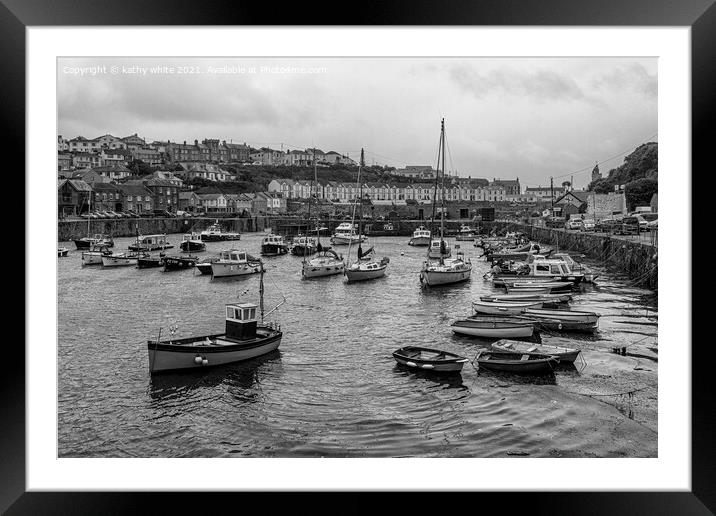 Porthleven Harbour Cornwall with fishing boats Framed Mounted Print by kathy white