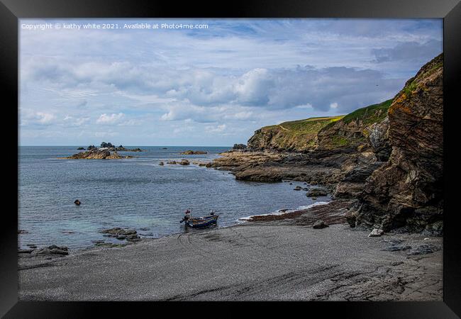Lizard Point, Cornwall Framed Print by kathy white