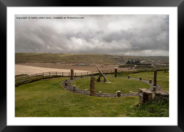 Perranporth Beach with Sundial, Cornwall Framed Mounted Print by kathy white