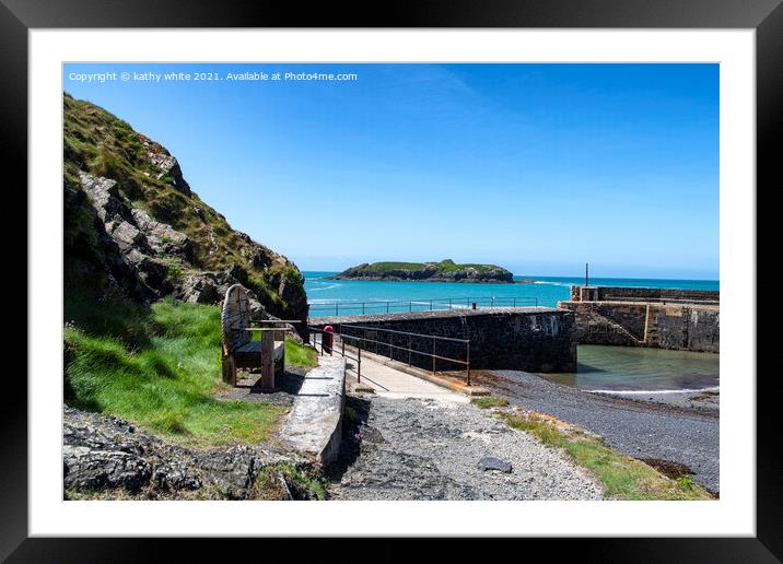 Mullion Cove, Cornwall,seat with a view Framed Mounted Print by kathy white