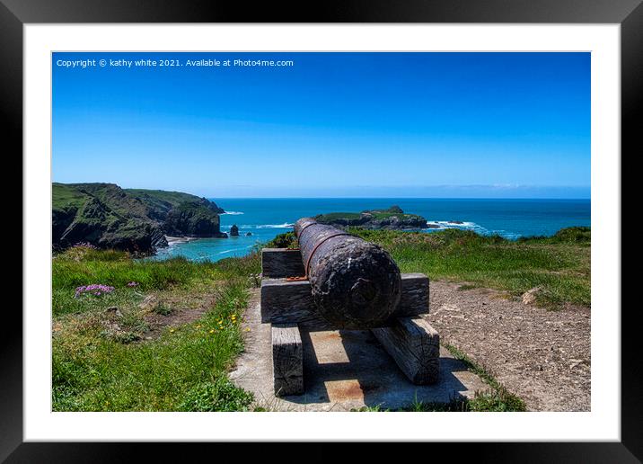 Mullion Cove, Cornwall, looking out to sea Framed Mounted Print by kathy white