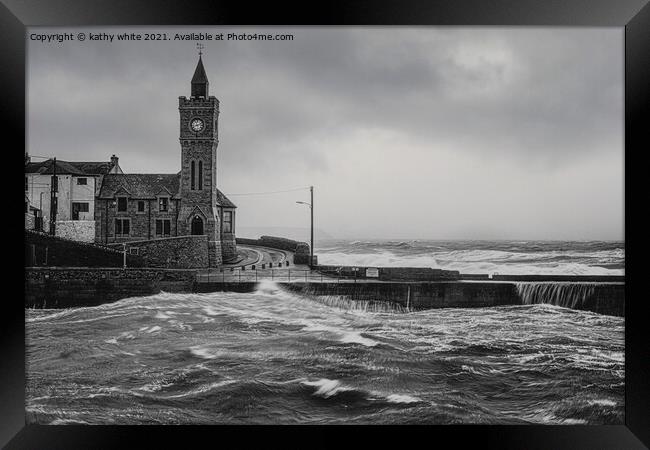 Porthleven Cornwall black and white Framed Print by kathy white