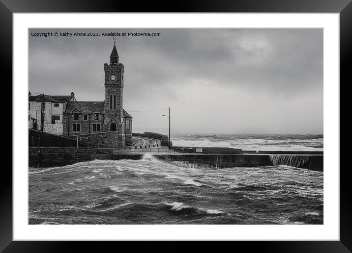  Porthleven Cornwall black and white Framed Mounted Print by kathy white