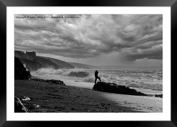 Wave Watcher,storm coming Porthleven cornwall Framed Mounted Print by kathy white