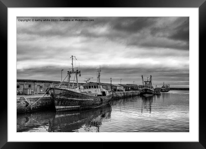 fishing boats ,black and white Framed Mounted Print by kathy white