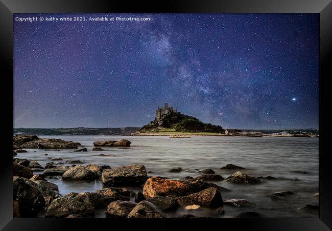 St Michael's Mount Cornwall, milky way Framed Print by kathy white