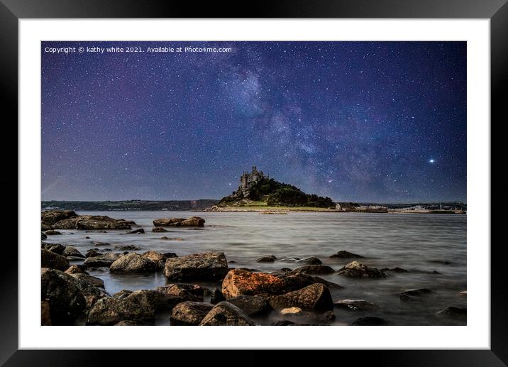St Michael's Mount Cornwall, milky way Framed Mounted Print by kathy white