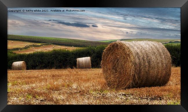 Straw bails  Cornwall countryside autumn Framed Print by kathy white