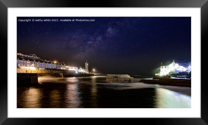 Porthleven Harbour  Cornwall, Milky way  Framed Mounted Print by kathy white